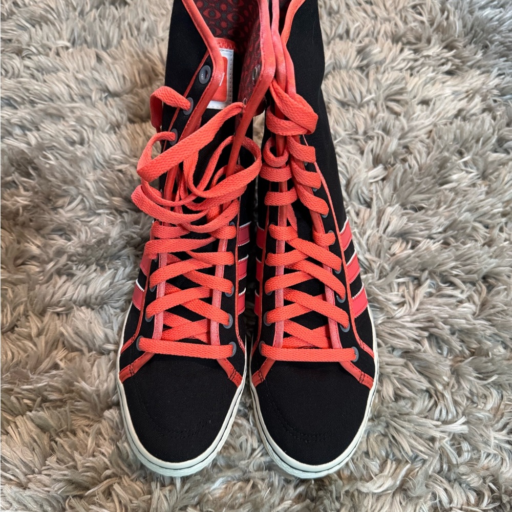 Adidas Black and Red High-Top Sneakers